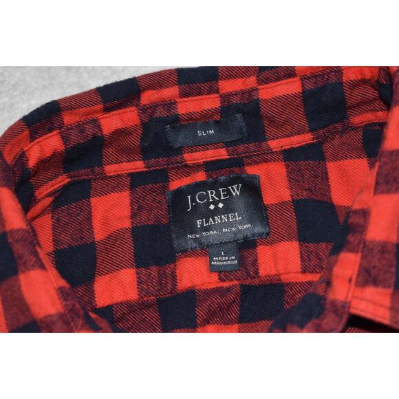 J Crew Flannel Dress Shirt Button Up Mens Size Large Red Blue Plaids Check - Picture 4 of 6